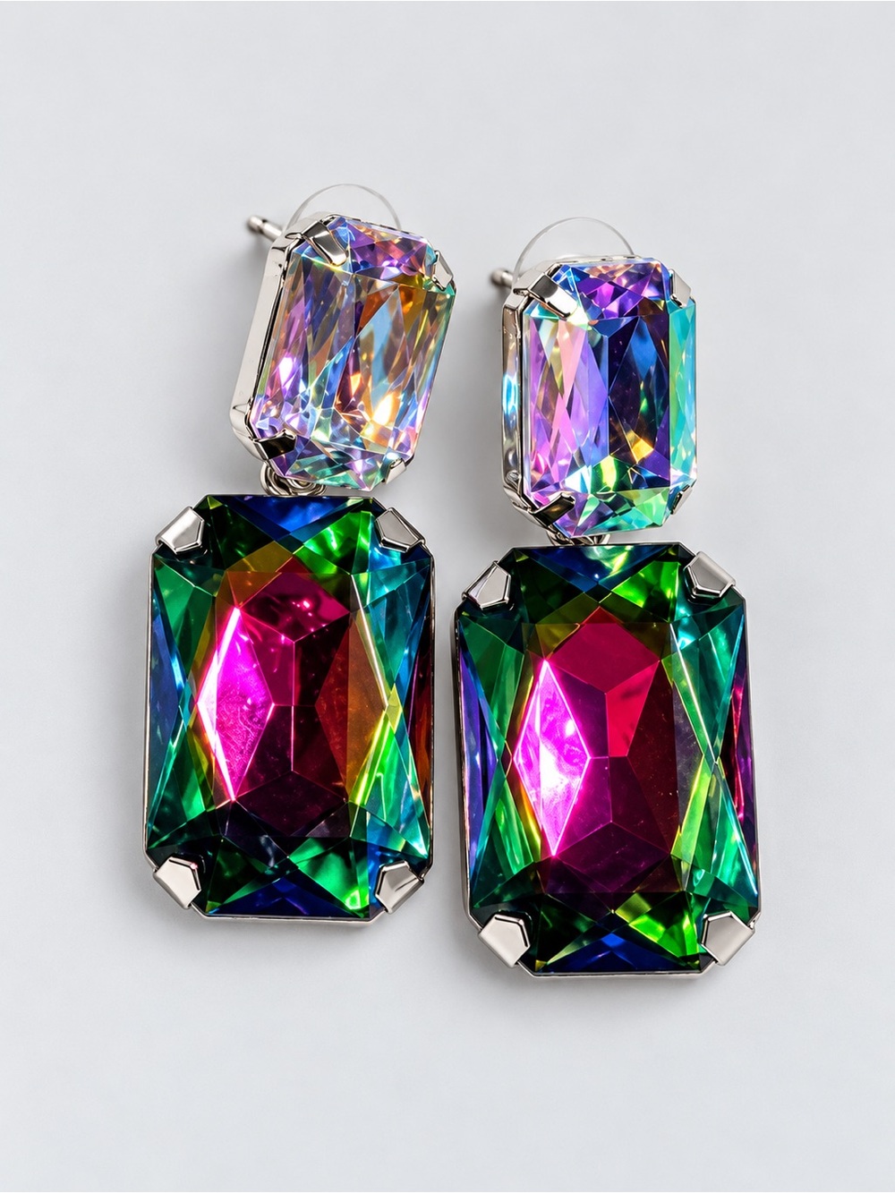 Multicolor Crystal Geometric Drop Earrings